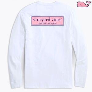 Vineyard Vines Pink Logo White Long Sleeve Tee